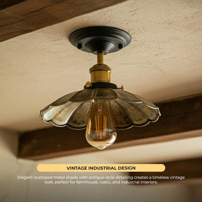 Semi Flush Ceiling Light – Scalloped, Dome or Gloss Metal Shade, E27 - photo 2