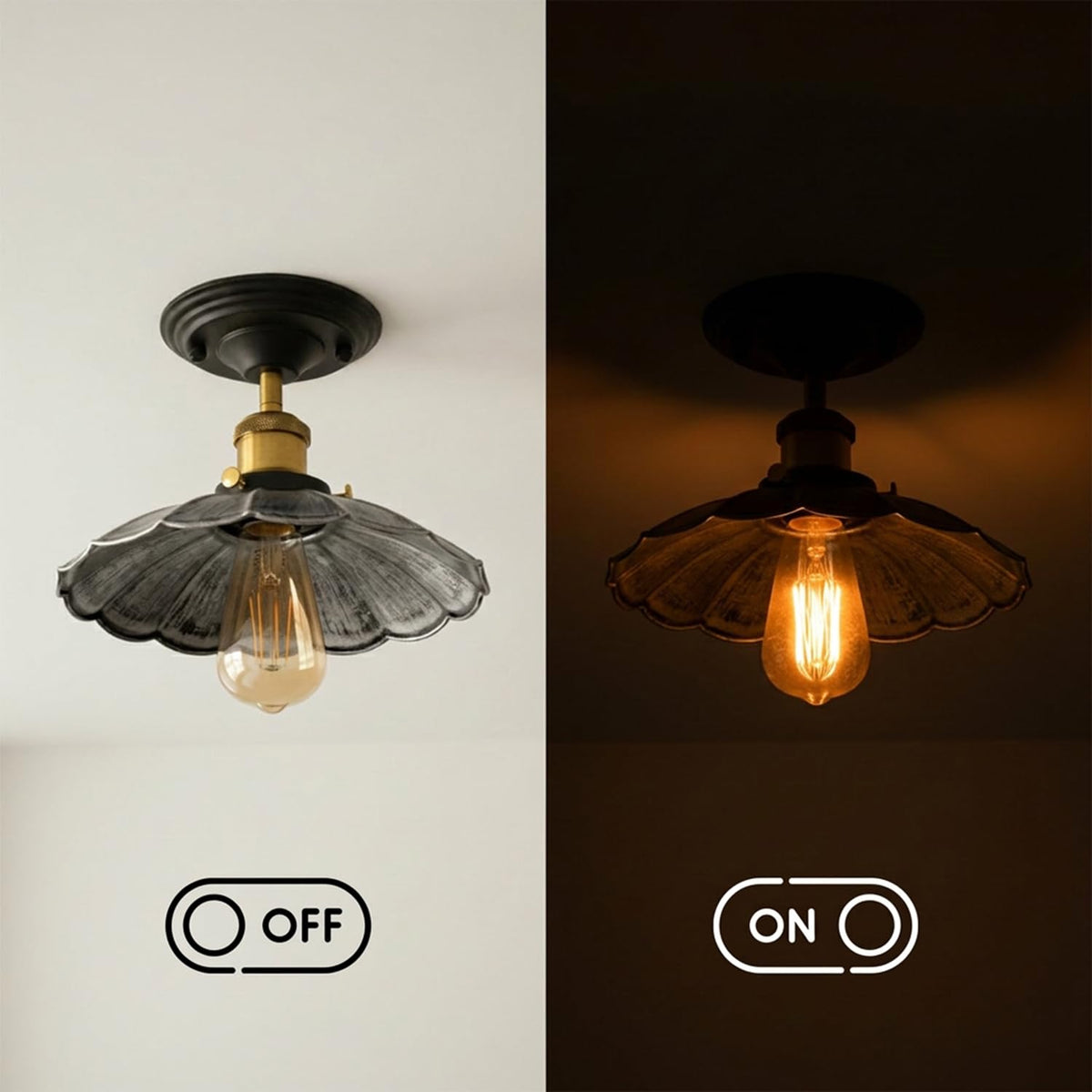 Semi Flush Ceiling Light – Scalloped, Dome or Gloss Metal Shade, E27 - photo 16