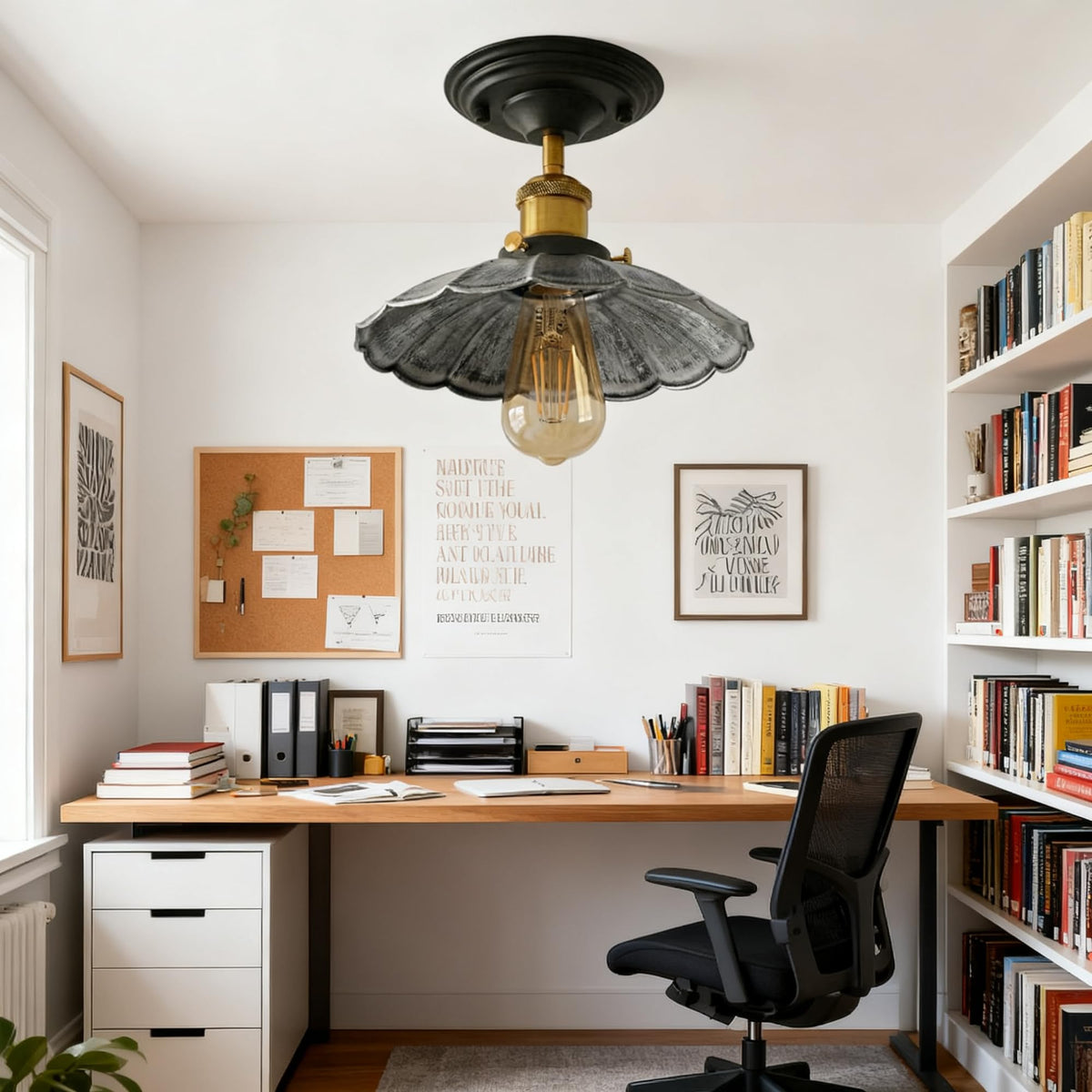 Semi Flush Ceiling Light – Scalloped, Dome or Gloss Metal Shade, E27 - photo 18