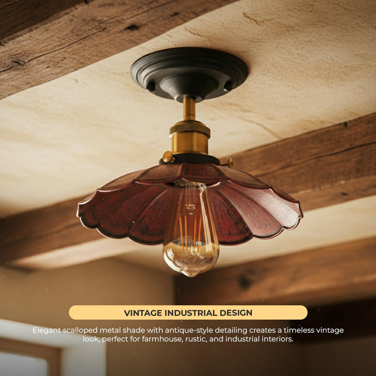 Semi Flush Ceiling Light – Scalloped, Dome or Gloss Metal Shade, E27 - photo 20