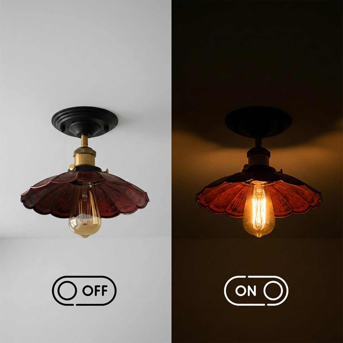 Semi Flush Ceiling Light – Scalloped, Dome or Gloss Metal Shade, E27 - photo 21