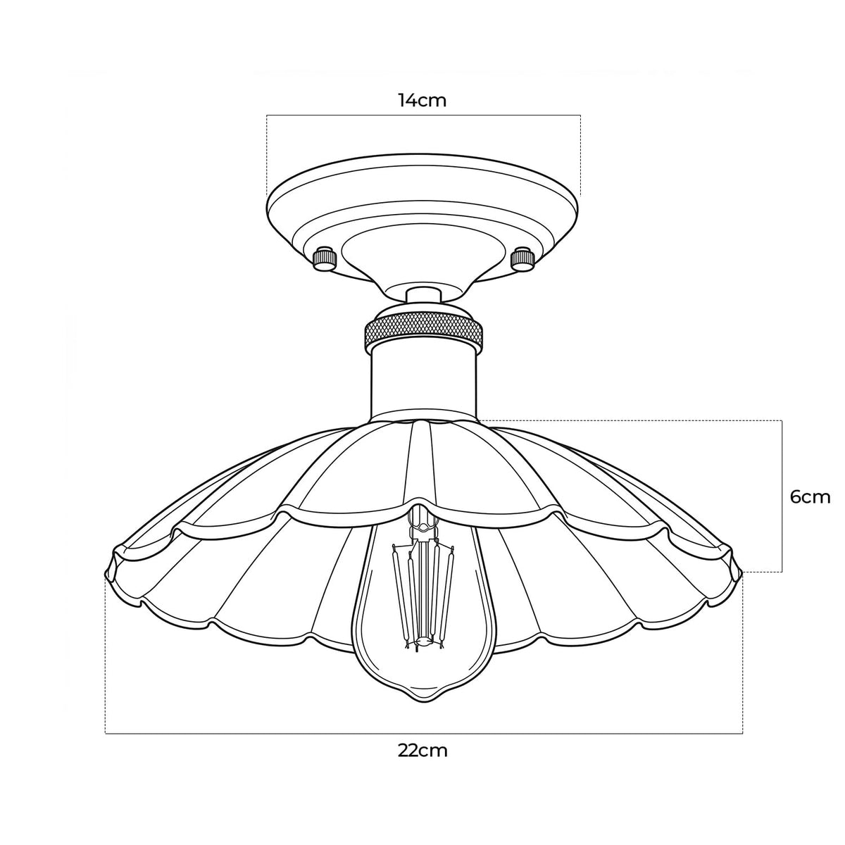 Semi Flush Ceiling Light – Scalloped, Dome or Gloss Metal Shade, E27 - photo 3