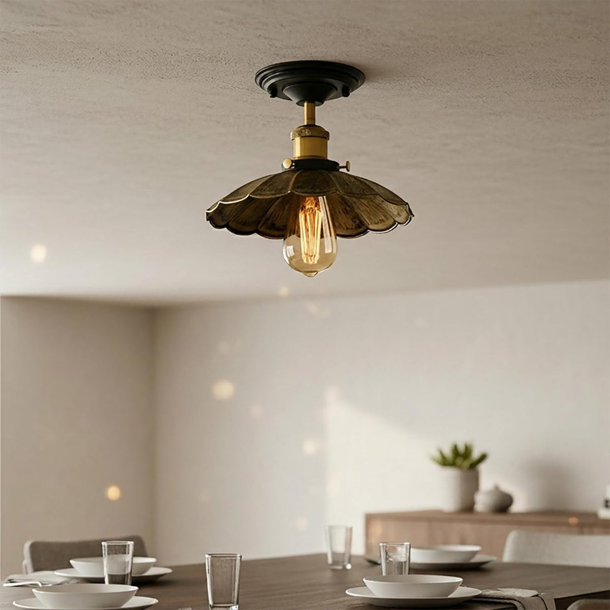 Semi Flush Ceiling Light – Scalloped, Dome or Gloss Metal Shade, E27 - photo 24