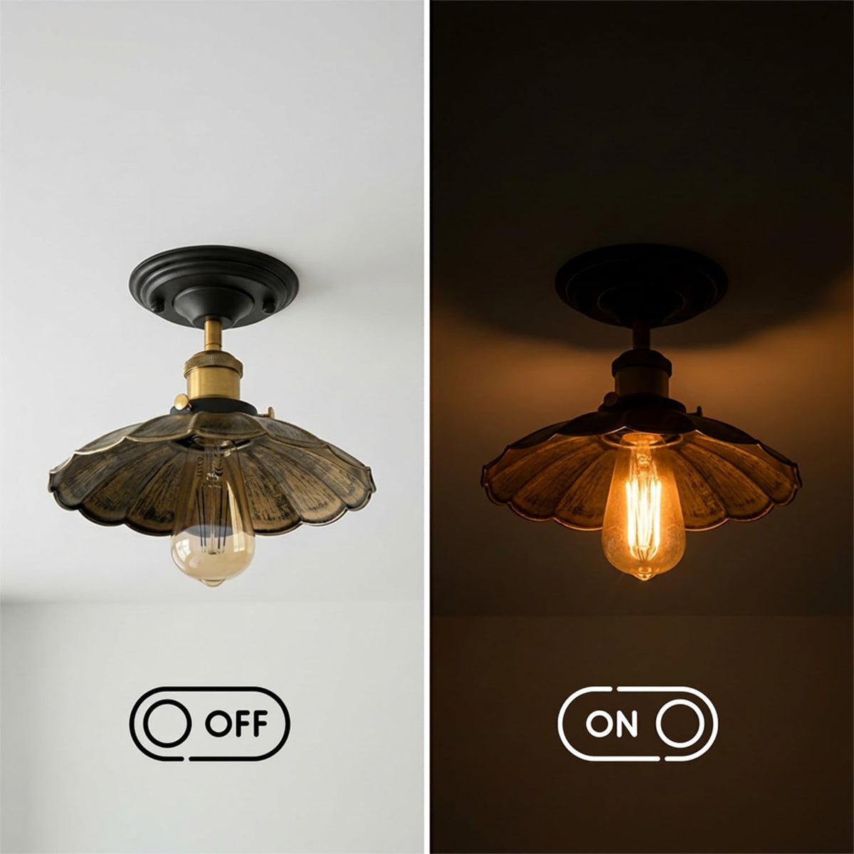 Semi Flush Ceiling Light – Scalloped, Dome or Gloss Metal Shade, E27 - photo 4
