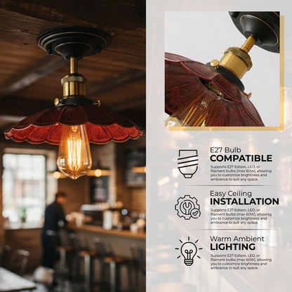 Semi Flush Ceiling Light – Scalloped, Dome or Gloss Metal Shade, E27 - photo 26