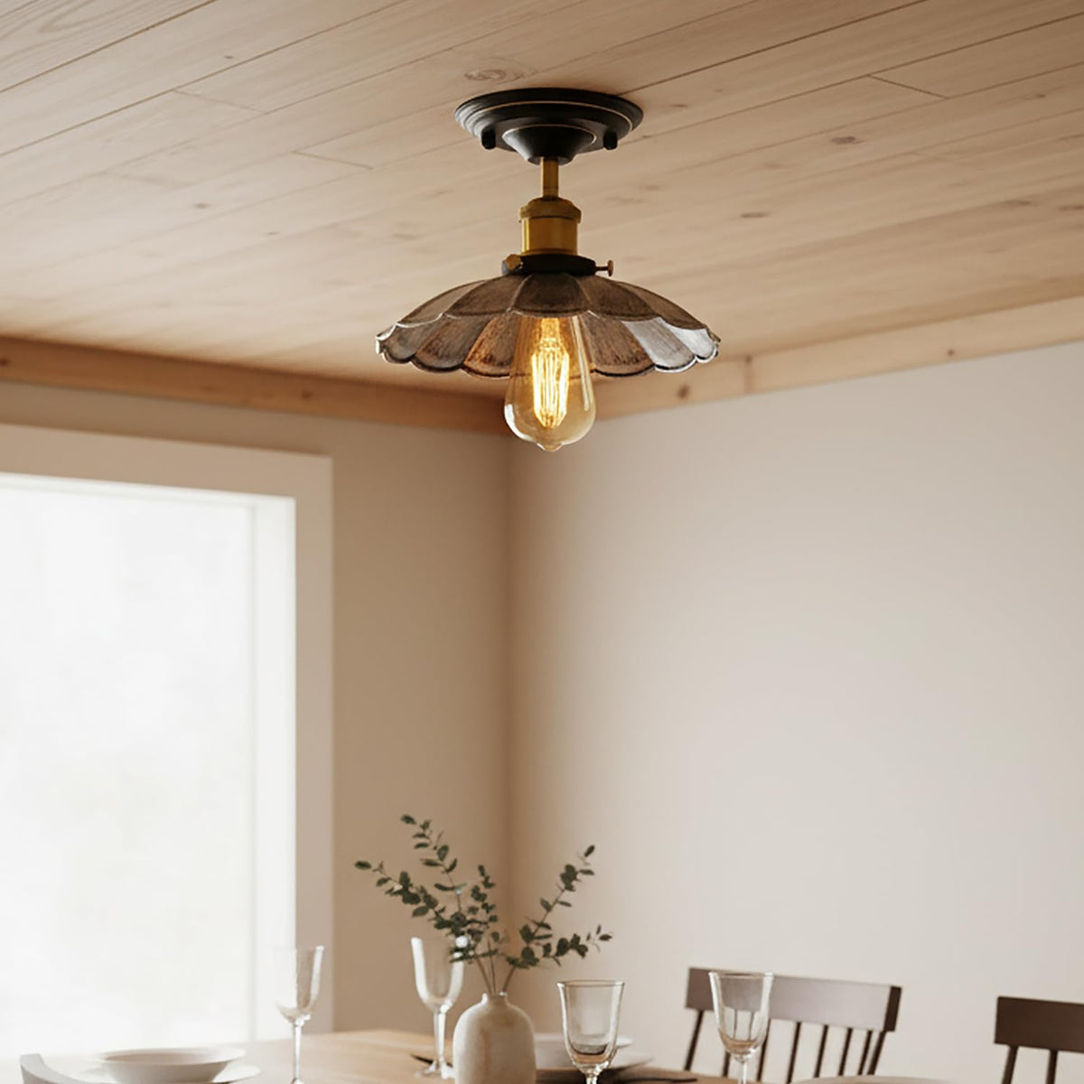 Semi Flush Ceiling Light – Scalloped, Dome or Gloss Metal Shade, E27 - photo 27