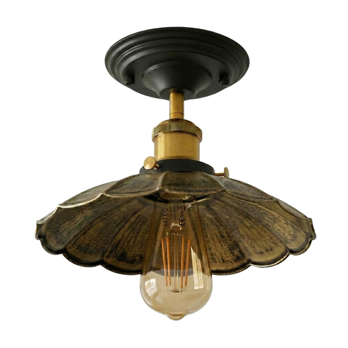 Semi Flush Ceiling Light – Scalloped, Dome or Gloss Metal Shade, E27 - photo 5