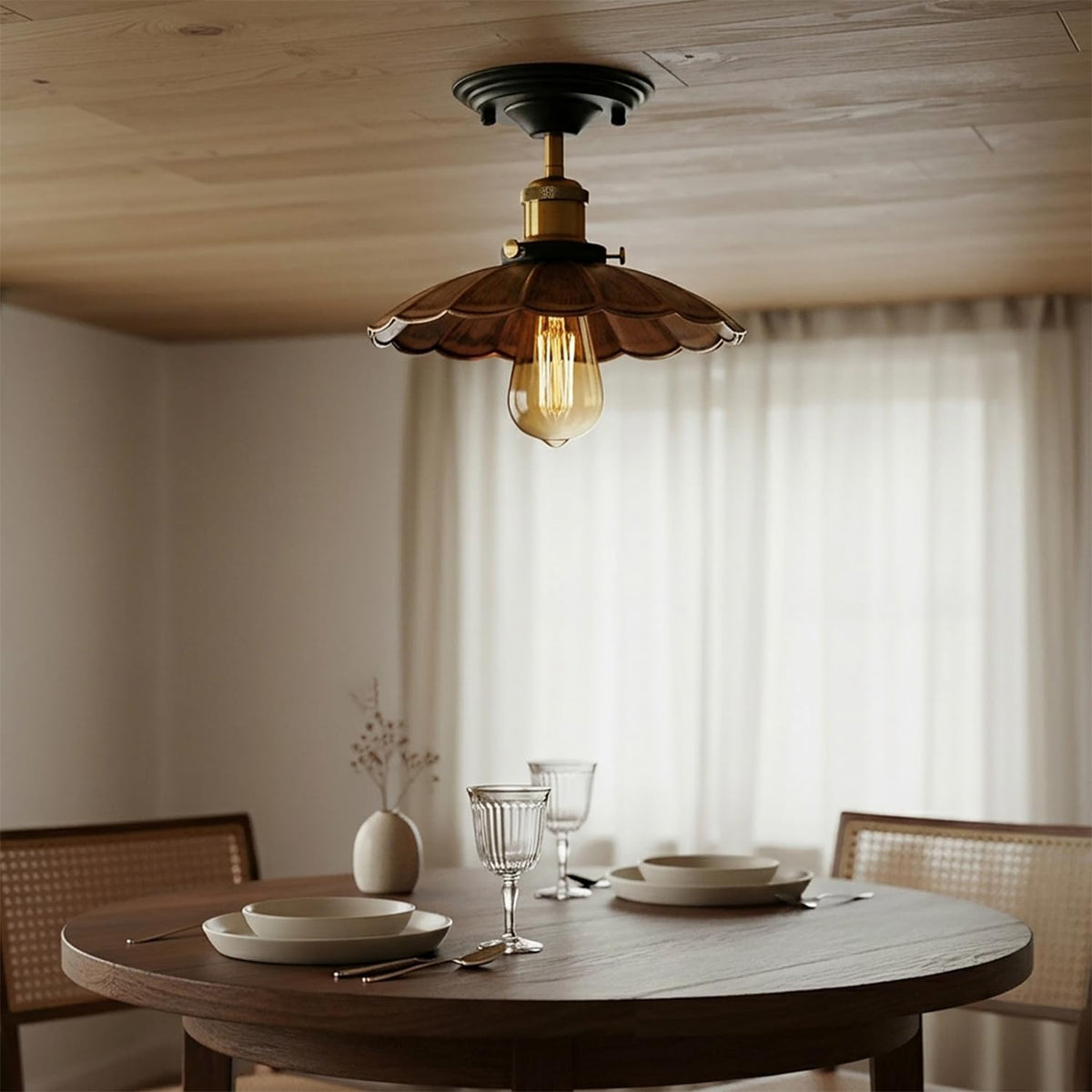 Semi Flush Ceiling Light – Scalloped, Dome or Gloss Metal Shade, E27 - photo 7