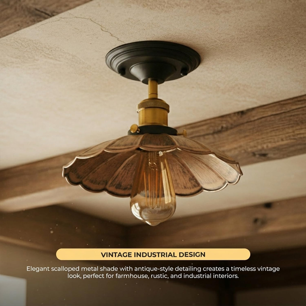 Semi Flush Ceiling Light – Scalloped, Dome or Gloss Metal Shade, E27 - photo 8