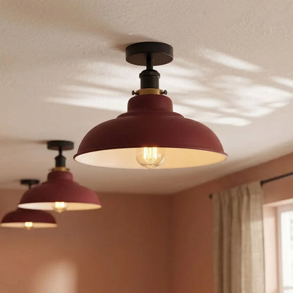 Semi Flush Ceiling Light – Scalloped, Dome or Gloss Metal Shade, E27 - Black, Gloss Metal 32 cm Burgundy, Without Bulb