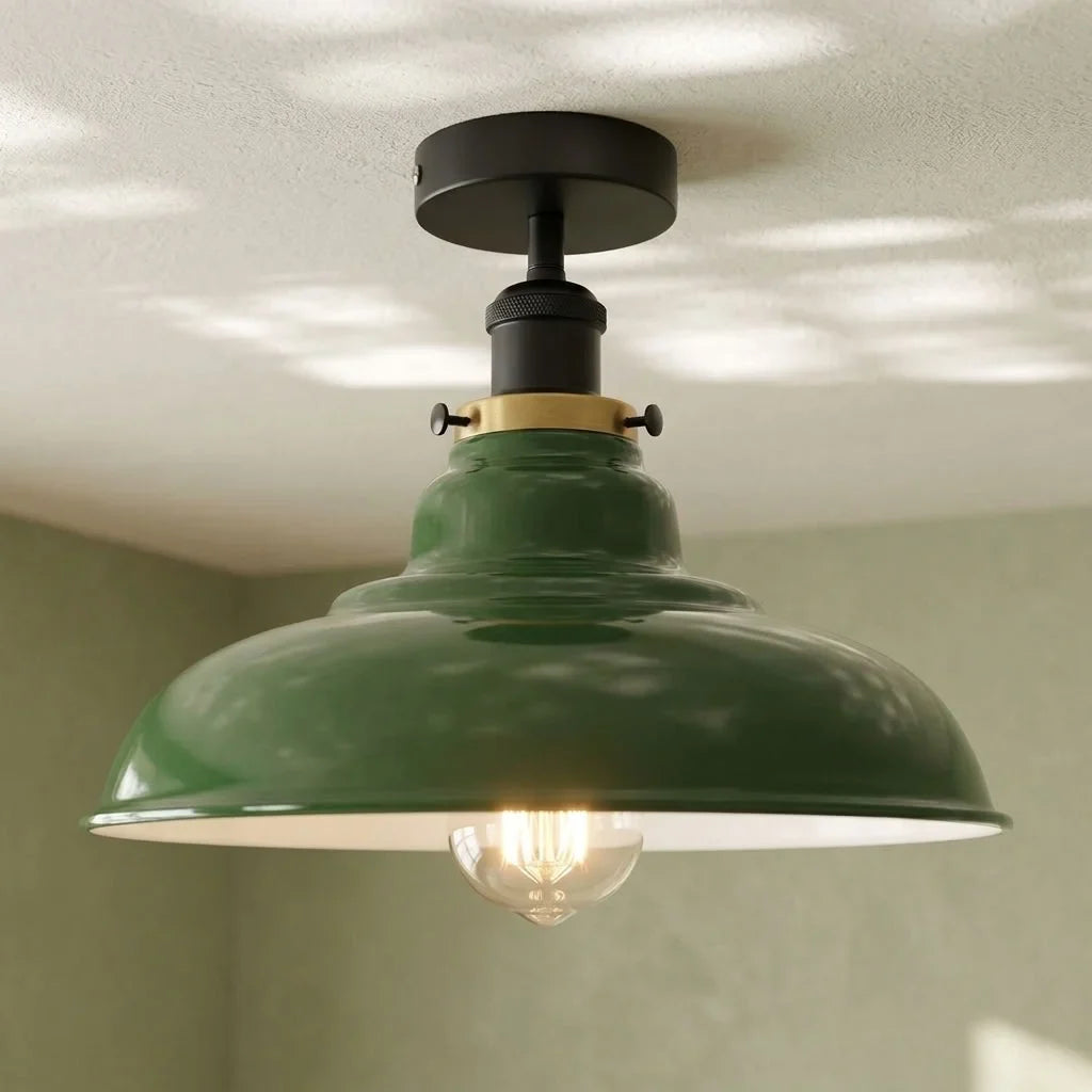 Semi Flush Ceiling Light – Scalloped, Dome or Gloss Metal Shade, E27 - Black, Gloss Metal 32 cm Green, Without Bulb
