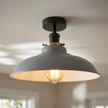Semi Flush Ceiling Light – Scalloped, Dome or Gloss Metal Shade, E27 - Black, Gloss Metal 32 cm Grey, Without Bulb