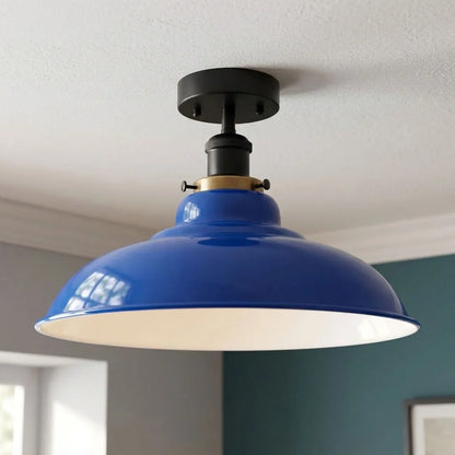 Semi Flush Ceiling Light – Scalloped, Dome or Gloss Metal Shade, E27 - Black, Gloss Metal 32 cm Navy Blue, Without Bulb