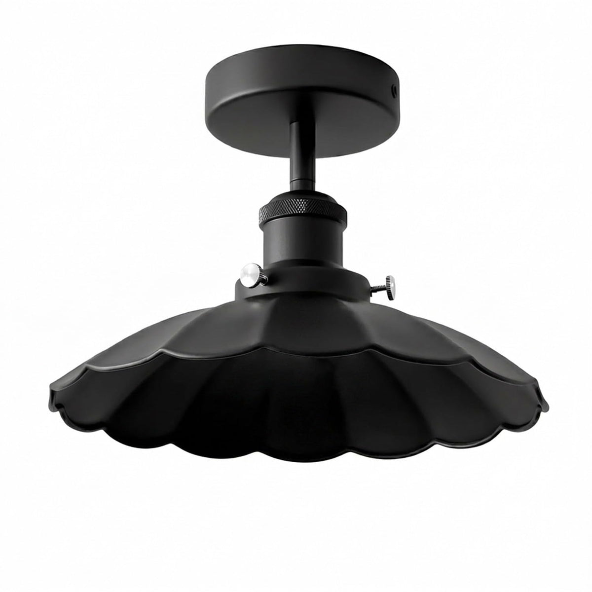Semi Flush Ceiling Light – Scalloped, Dome or Gloss Metal Shade, E27 - Black, Lounge 22 cm Black, with Shade Ring, Without Bulb