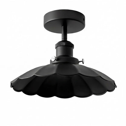 Semi Flush Ceiling Light – Scalloped, Dome or Gloss Metal Shade, E27 - Black, Lounge 22 cm Black, with Shade Ring, Without Bulb