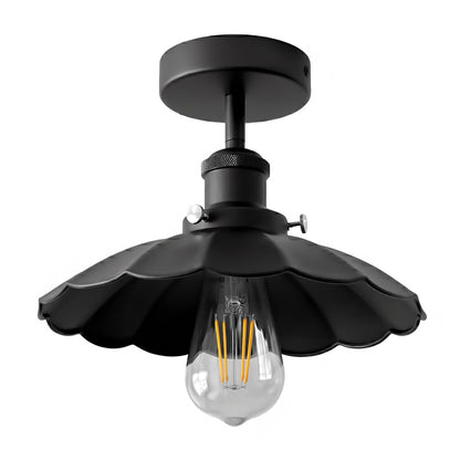 Semi Flush Ceiling Light – Scalloped, Dome or Gloss Metal Shade, E27 - Black, Lounge 22 cm Black, ST64 LED Bulb 4W