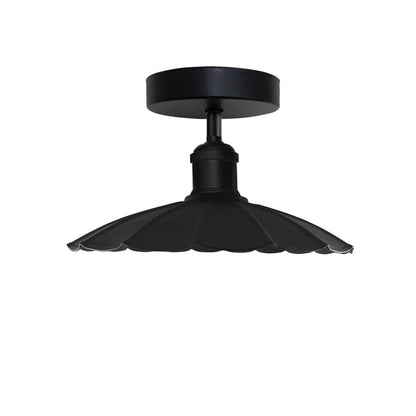 Semi Flush Ceiling Light – Scalloped, Dome or Gloss Metal Shade, E27 - Black, Lounge 22 cm Black, Without Bulb