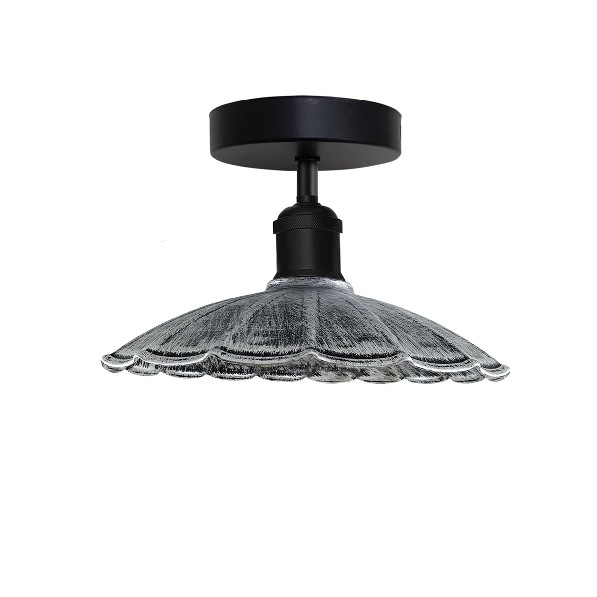 Semi Flush Ceiling Light – Scalloped, Dome or Gloss Metal Shade, E27 - Black, Lounge 22 cm Brushed Silver, Without Bulb