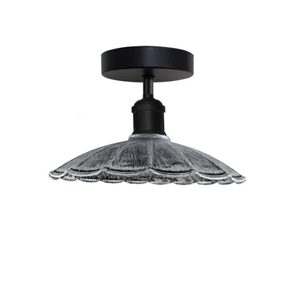 Semi Flush Ceiling Light – Scalloped, Dome or Gloss Metal Shade, E27 - Black, Lounge 22 cm Brushed Silver, Without Bulb