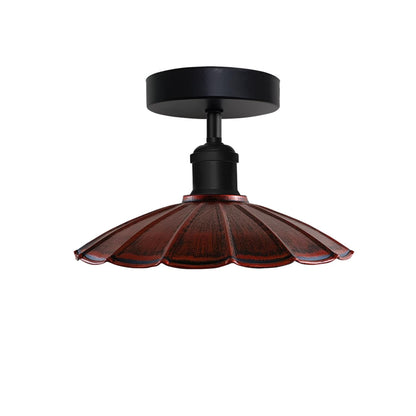 Semi Flush Ceiling Light – Scalloped, Dome or Gloss Metal Shade, E27 - Black, Lounge 22 cm Rustic Red, Without Bulb