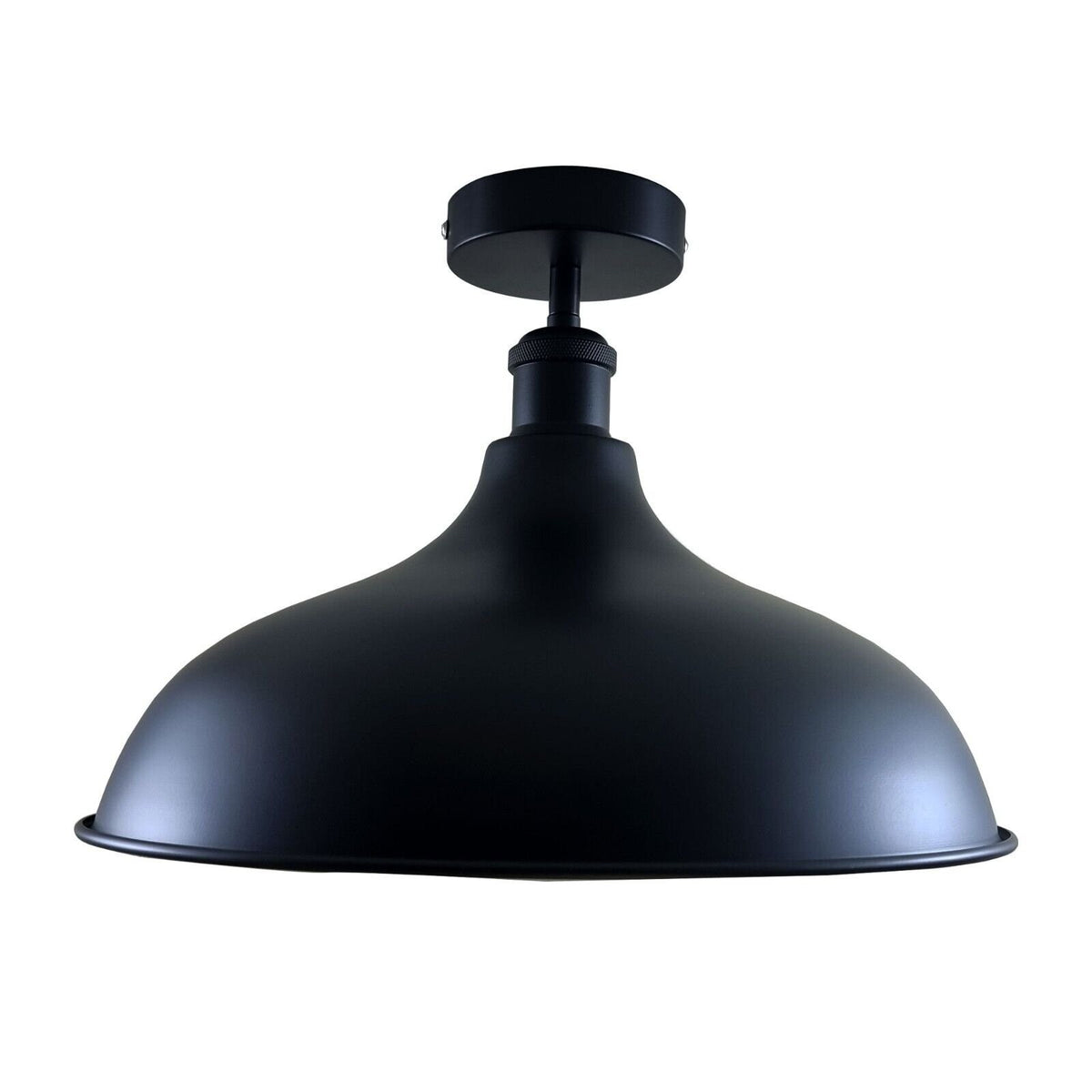 Semi Flush Ceiling Light – Scalloped, Dome or Gloss Metal Shade, E27 - Black, Wide Dome 36 cm Black, Without Bulb