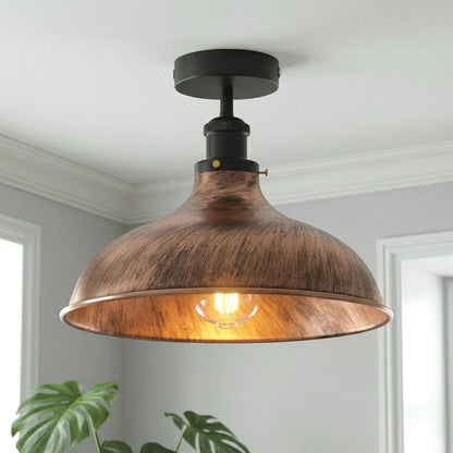 Semi Flush Ceiling Light – Scalloped, Dome or Gloss Metal Shade, E27 - Black, Wide Dome 36 cm Brushed Copper, Without Bulb