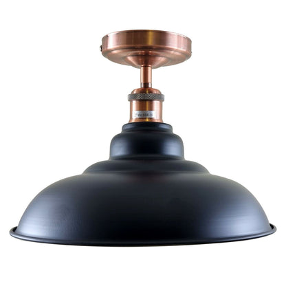 Semi Flush Ceiling Light – Scalloped, Dome or Gloss Metal Shade, E27 - Copper, Gloss Metal 32 cm Black & White Inner, Without Bulb