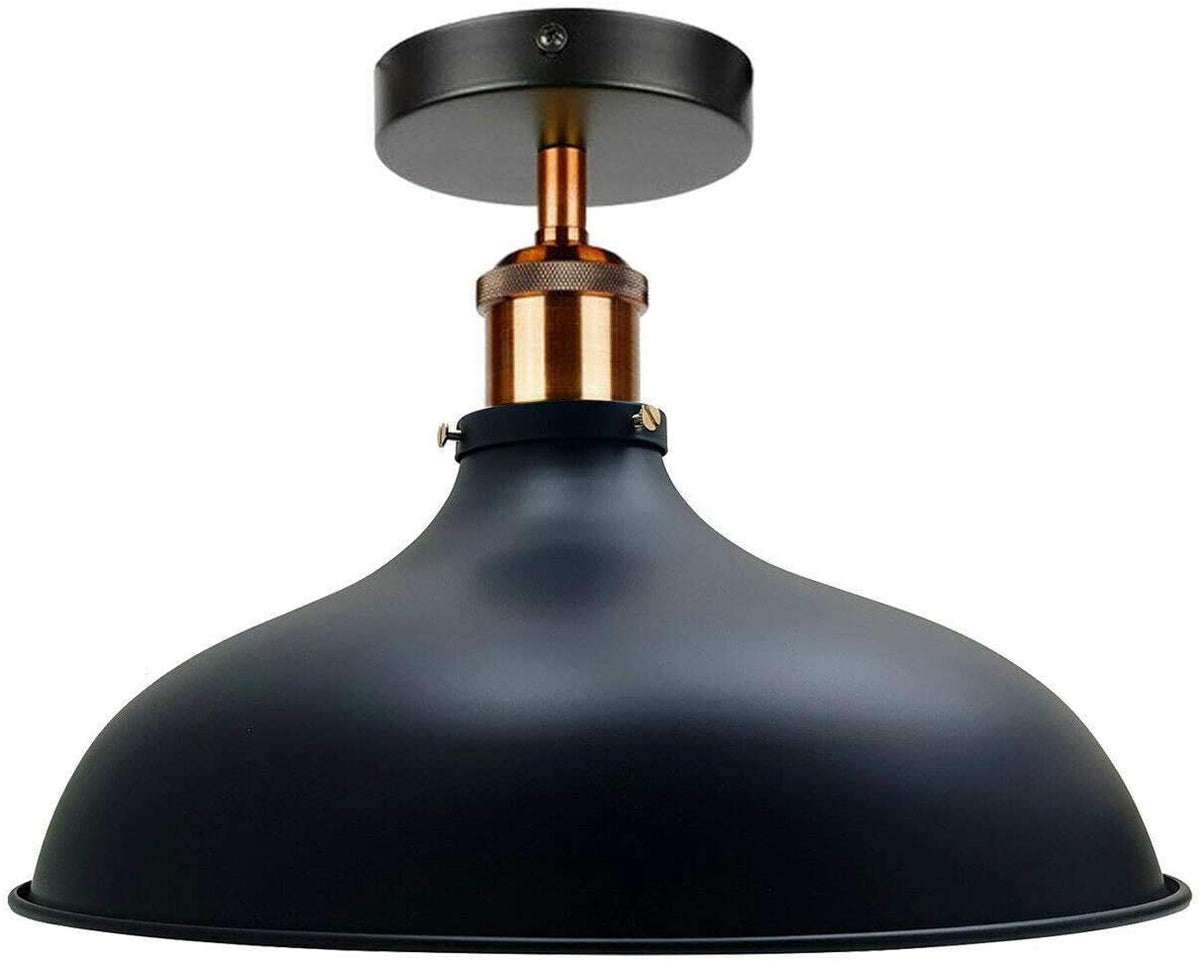 Semi Flush Ceiling Light – Scalloped, Dome or Gloss Metal Shade, E27 - Copper, Wide Dome 36 cm Black, Without Bulb