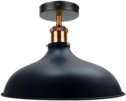 Semi Flush Ceiling Light – Scalloped, Dome or Gloss Metal Shade, E27 - Copper, Wide Dome 36 cm Black, Without Bulb