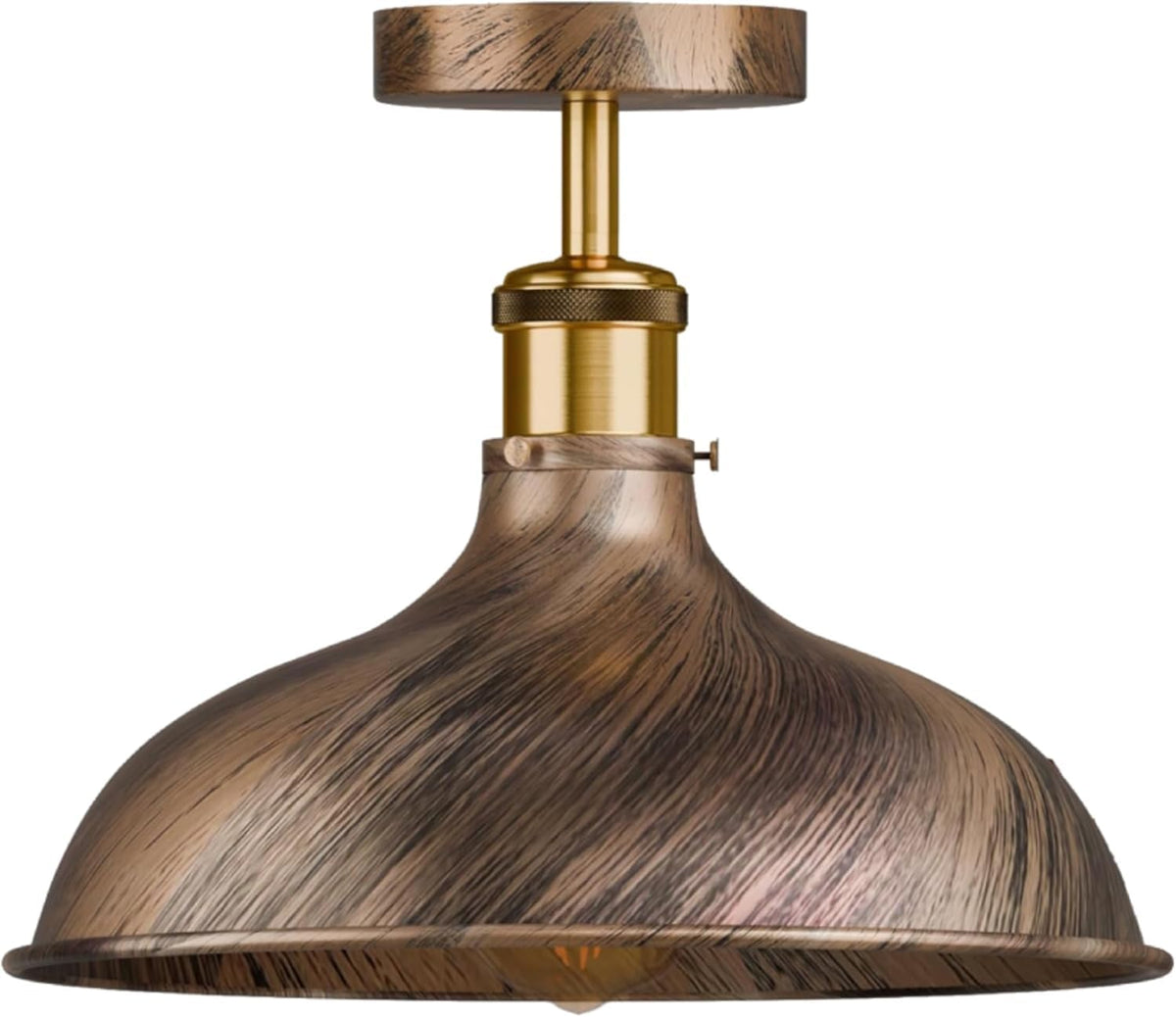 Semi Flush Ceiling Light – Scalloped, Dome or Gloss Metal Shade, E27 - Copper, Wide Dome 36 cm Brushed Copper, Without Bulb