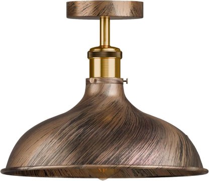 Semi Flush Ceiling Light – Scalloped, Dome or Gloss Metal Shade, E27 - Copper, Wide Dome 36 cm Brushed Copper, Without Bulb