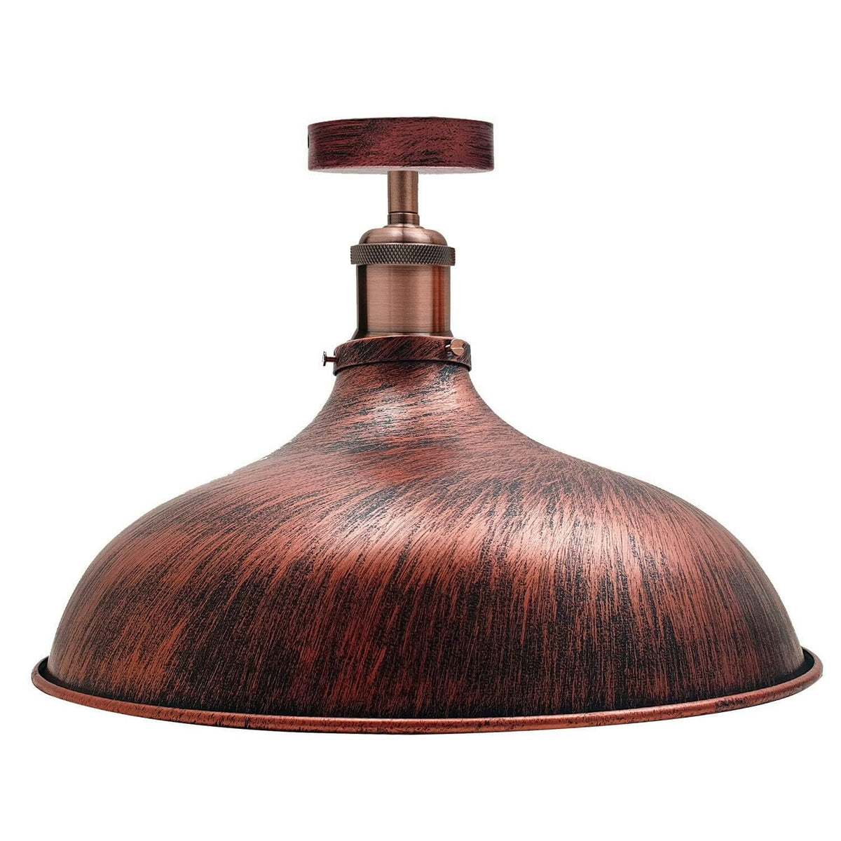 Semi Flush Ceiling Light – Scalloped, Dome or Gloss Metal Shade, E27 - Copper, Wide Dome 36 cm Rustic Red, Without Bulb