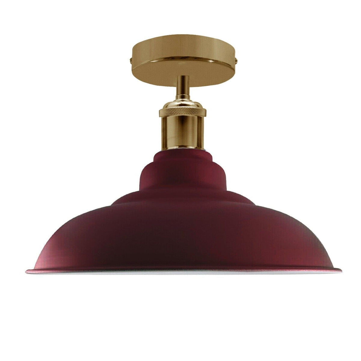 Semi Flush Ceiling Light – Scalloped, Dome or Gloss Metal Shade, E27 - French Gold, Gloss Metal 32 cm Burgundy, Without Bulb