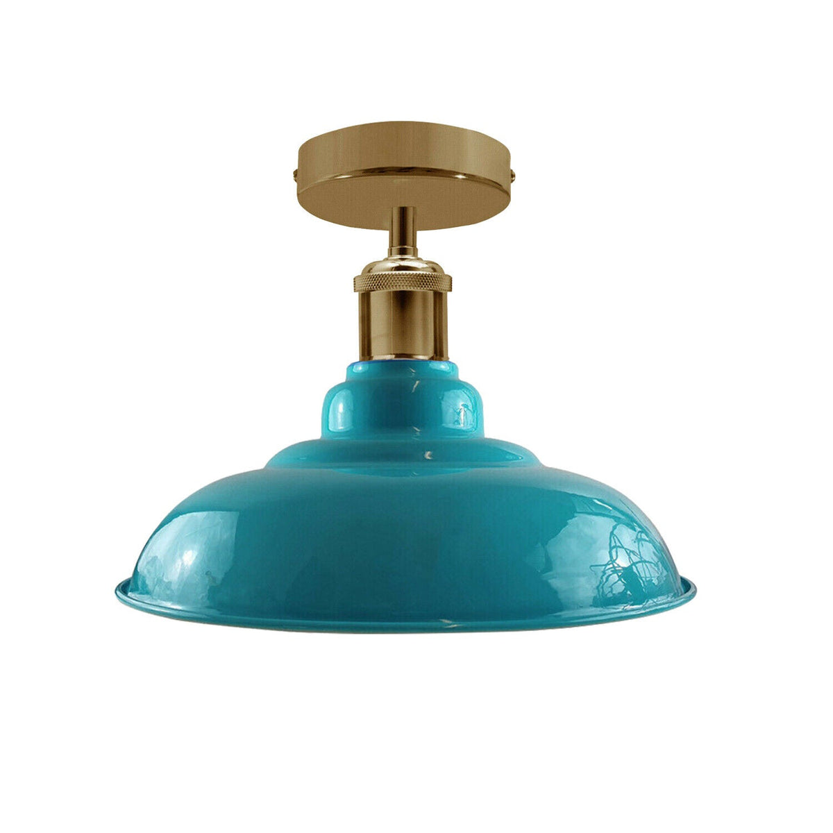 Semi Flush Ceiling Light – Scalloped, Dome or Gloss Metal Shade, E27 - French Gold, Gloss Metal 32 cm Cyan Blue, Without Bulb
