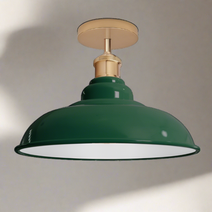 Semi Flush Ceiling Light – Scalloped, Dome or Gloss Metal Shade, E27 - French Gold, Gloss Metal 32 cm Green, Without Bulb