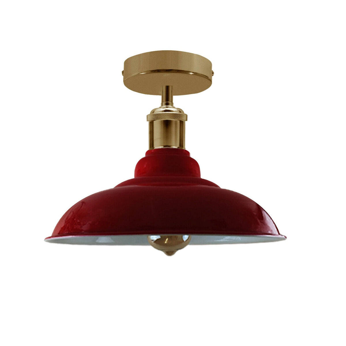 Semi Flush Ceiling Light – Scalloped, Dome or Gloss Metal Shade, E27 - French Gold, Gloss Metal 32 cm Red, Without Bulb