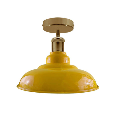 Semi Flush Ceiling Light – Scalloped, Dome or Gloss Metal Shade, E27 - French Gold, Gloss Metal 32 cm Yellow, Without Bulb