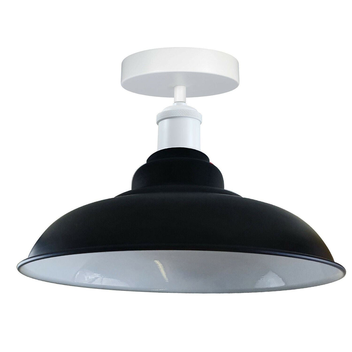 Semi Flush Ceiling Light – Scalloped, Dome or Gloss Metal Shade, E27 - White, Gloss Metal 32 cm Black & White Inner, Without Bulb