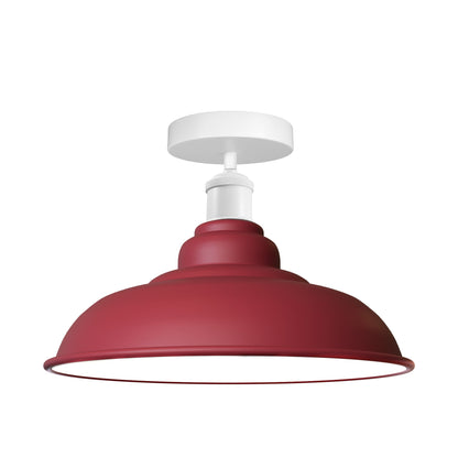 Semi Flush Ceiling Light – Scalloped, Dome or Gloss Metal Shade, E27 - White, Gloss Metal 32 cm Burgundy, Without Bulb