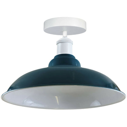 Semi Flush Ceiling Light – Scalloped, Dome or Gloss Metal Shade, E27 - White, Gloss Metal 32 cm Cyan Blue, Without Bulb
