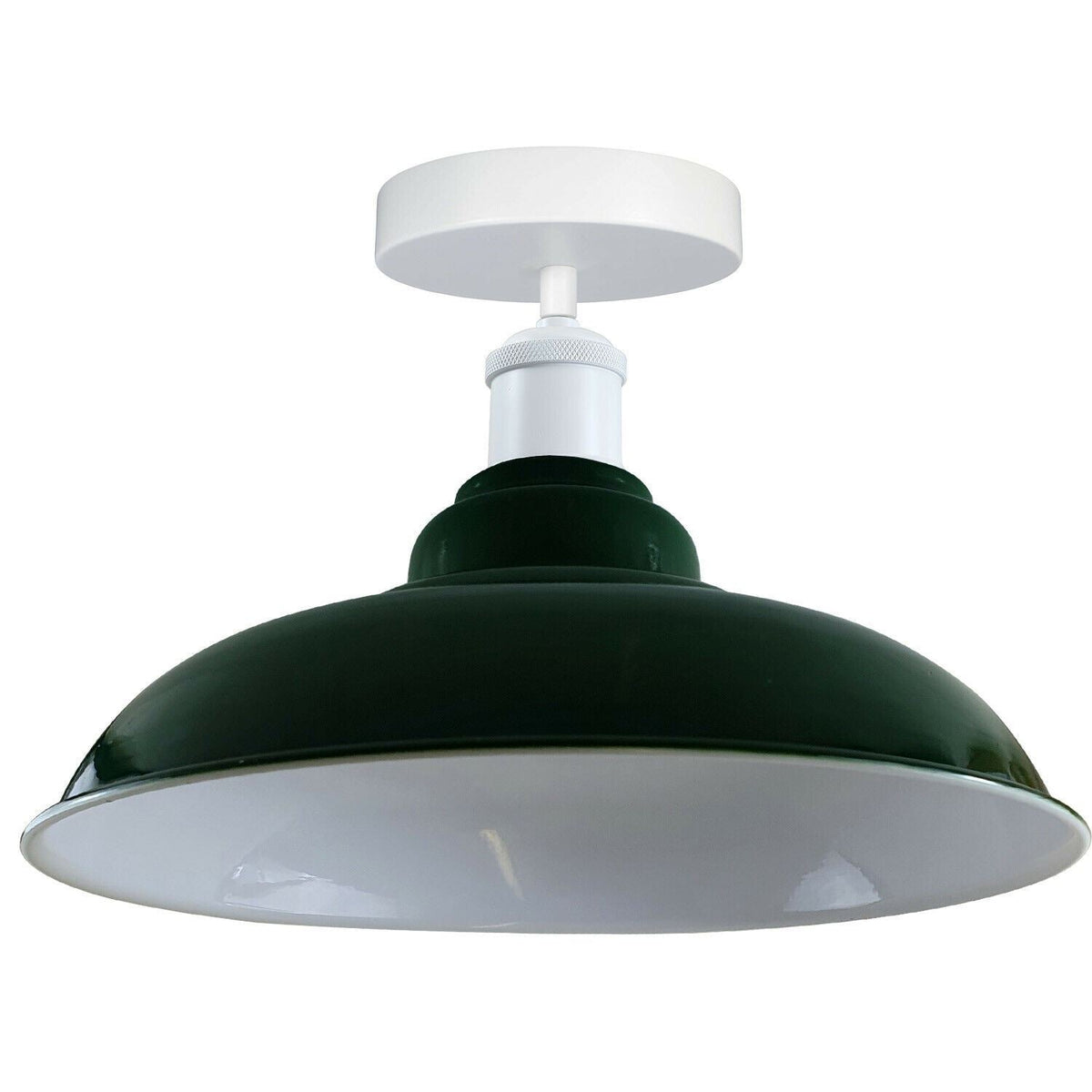 Semi Flush Ceiling Light – Scalloped, Dome or Gloss Metal Shade, E27 - White, Gloss Metal 32 cm Green, Without Bulb