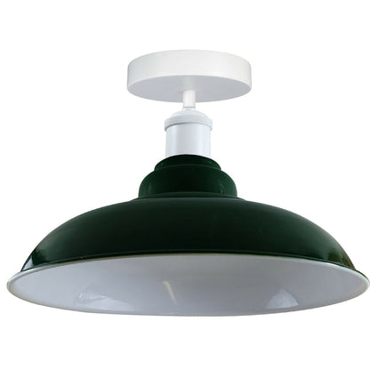 Semi Flush Ceiling Light – Scalloped, Dome or Gloss Metal Shade, E27 - White, Gloss Metal 32 cm Green, Without Bulb