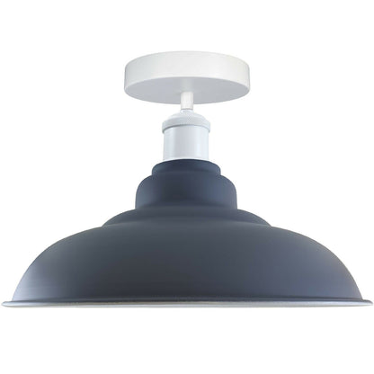 Semi Flush Ceiling Light – Scalloped, Dome or Gloss Metal Shade, E27 - White, Gloss Metal 32 cm Grey, Without Bulb