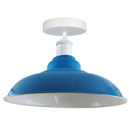 Semi Flush Ceiling Light – Scalloped, Dome or Gloss Metal Shade, E27 - White, Gloss Metal 32 cm Light Blue, Without Bulb