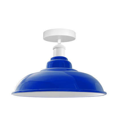 Semi Flush Ceiling Light – Scalloped, Dome or Gloss Metal Shade, E27 - White, Gloss Metal 32 cm Navy Blue, Without Bulb