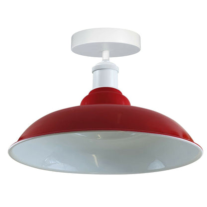 Semi Flush Ceiling Light – Scalloped, Dome or Gloss Metal Shade, E27 - White, Gloss Metal 32 cm Red, Without Bulb