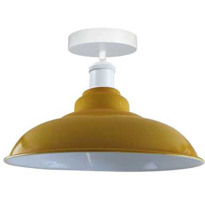 Semi Flush Ceiling Light – Scalloped, Dome or Gloss Metal Shade, E27 - White, Gloss Metal 32 cm Yellow, Without Bulb