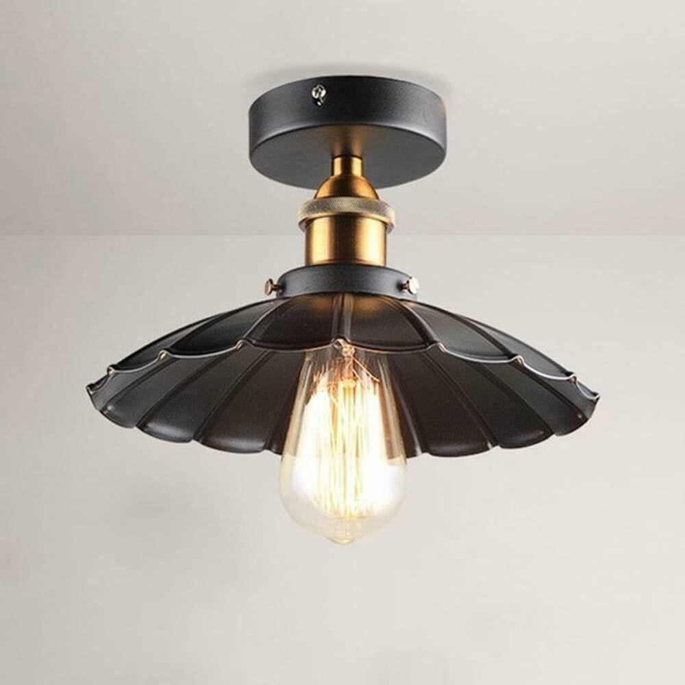 Semi Flush Ceiling Light – Scalloped, Dome or Gloss Metal Shade, E27 - Yellow Brass, Lounge 22 cm Black, with Shade Ring, Without Bulb