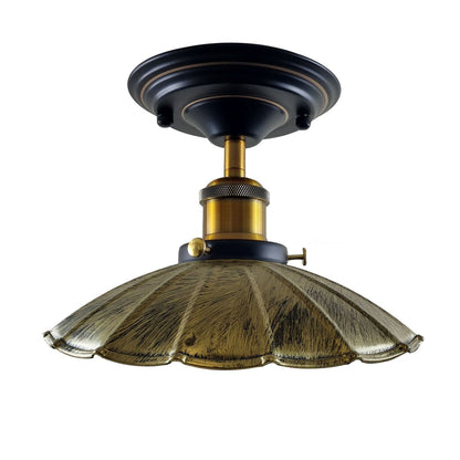 Semi Flush Ceiling Light – Scalloped, Dome or Gloss Metal Shade, E27 - Yellow Brass, Lounge 22 cm Brushed Brass, 140 mm Rose, Without Bulb