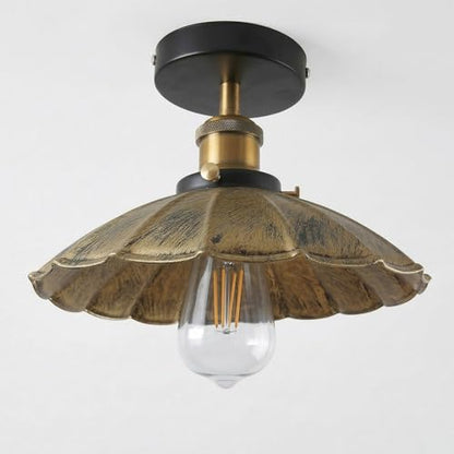 Semi Flush Ceiling Light – Scalloped, Dome or Gloss Metal Shade, E27 - Yellow Brass, Lounge 22 cm Brushed Brass, with Shade Ring, Without Bulb